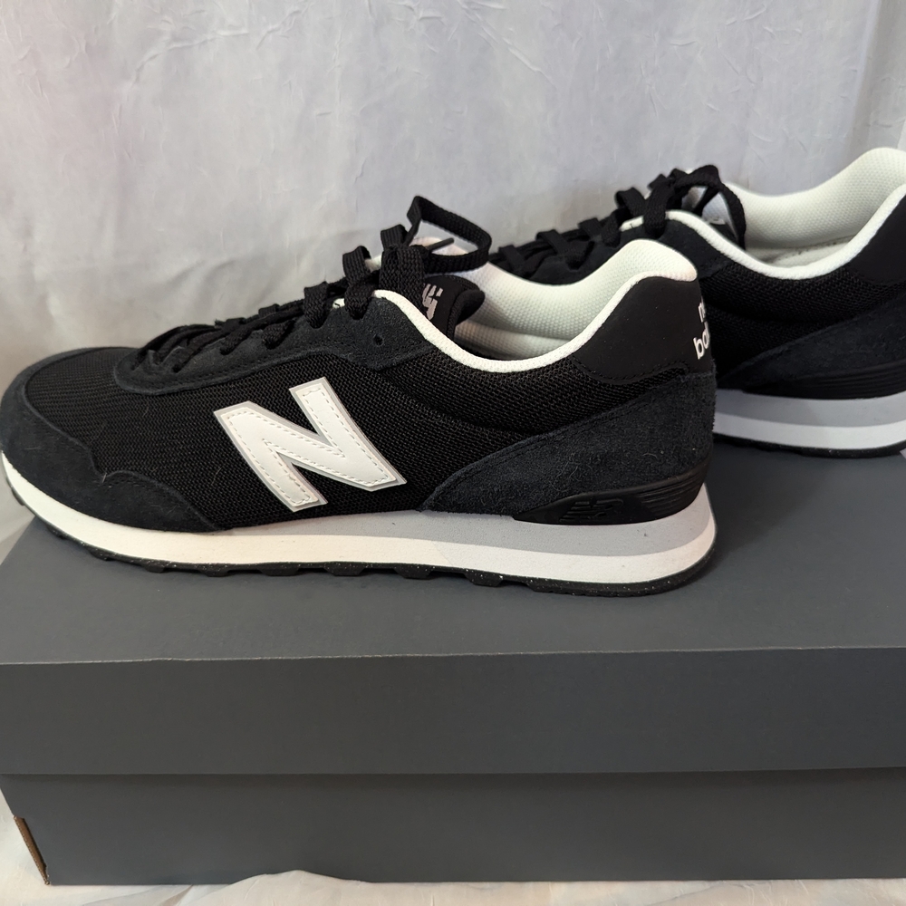 New Balance Black and White Sneakers with Textured Upper and White Sole